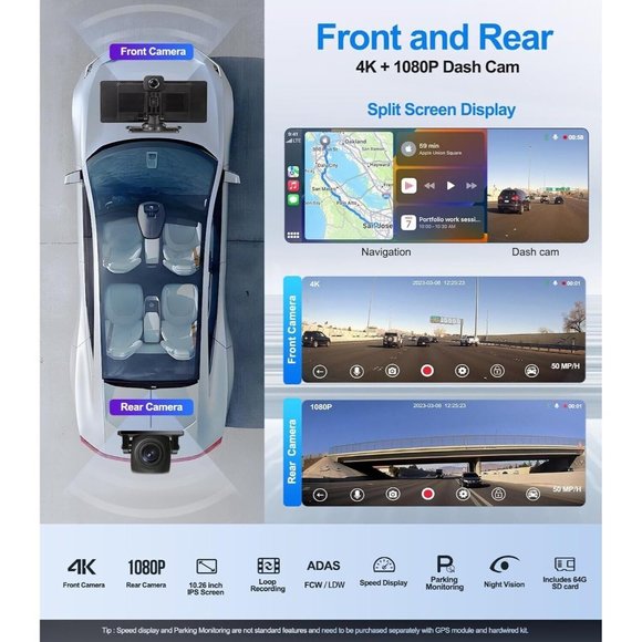 10" HD Touch Screen Wireless Car Stereo Mirror Link Bluetooth Backup Camera NEW - Picture 3 of 5